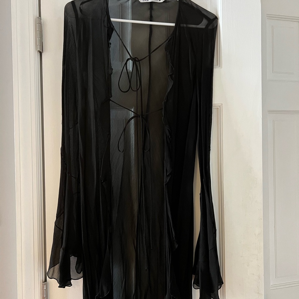 Sheer Black Ruffle Kimono